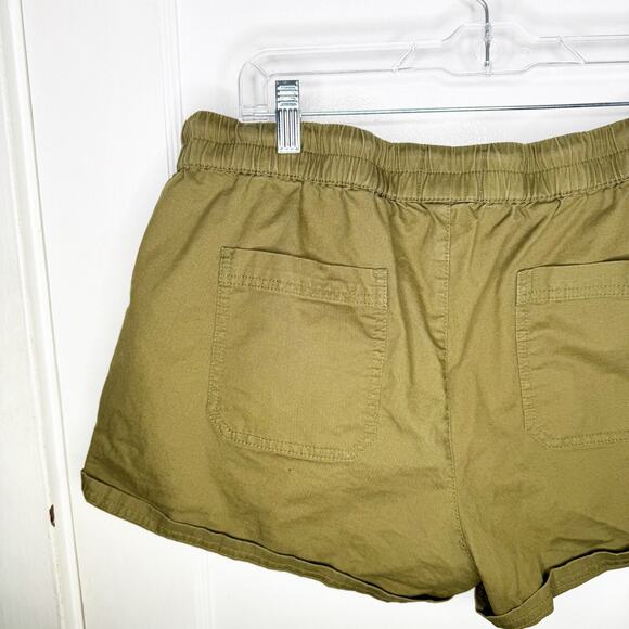 PACT Green Woven Twill Pull On Shorts Organic Cotton Drawstring Rolled Hem XL - Picture 11 of 14